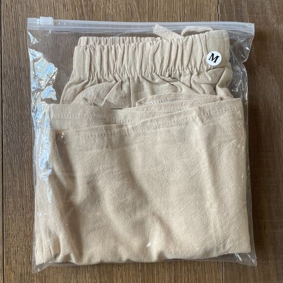 NWOT Women Solid High Waist Linen Blend Shorts Pants Beach Shorts (Size M) - Picture 7 of 8